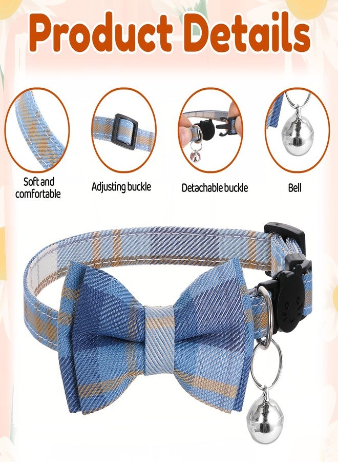 Xyembu 2Pcs Cat Collar Breakaway, Cute Plaid Cats Collar with Bells Soft Adjustable Kitten Accessories, Cat Bowtie Collar with Cat Buckle for Kitten Puppy and Small Pets - Image 4